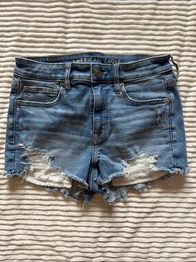 American Eagle Distressed Light Blue Denim Cutoff Shorts Hi Rise Shortie 2